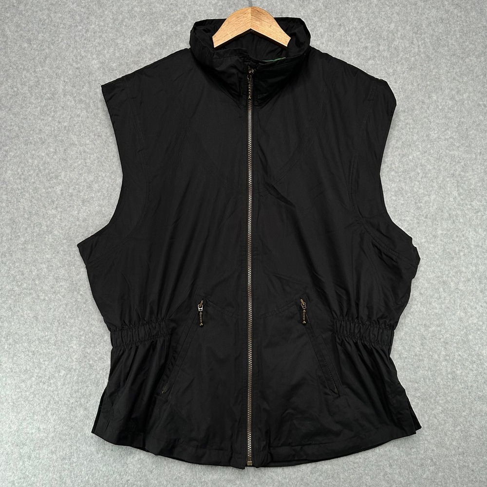 Sunice‎ Womens L Black Sleeveless Full Zip Golf Vest Drawstring Waist Windbreak